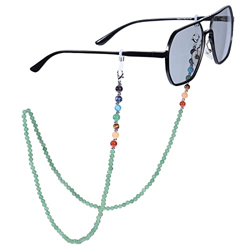 KYEYGWO Grüner Aventurin 7 Chakren Stein Perlen Brillenkette für Damen und Herren, Reiki Kristall Brillenband Edelstein Brillenkordel Mode Kette Brillenschnur für Sonnenbrillen, Myopiebrille von KYEYGWO