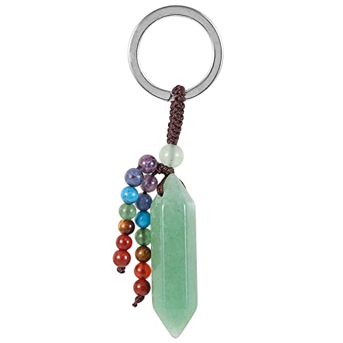 KYEYGWO Grüner Aventurin Heilstein Punkt Schlüsselanhänger für Damen und Herren, 7 Chakra Kristall Sechseckiger Schlüsselring Deko Reiki Pendel Taschenanhänger Edelstein Hexagon Anhänger von KYEYGWO