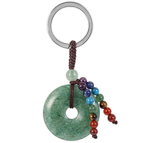 KYEYGWO Grüner Aventurin Kristall Friedensschnalle Schlüsselanhänger für Unisex, 7 Chakra Stein Schlüsselring Deko Runde Taschenanhänger Heilstein Donut Anhänger für Amulett und Glücksbringer von KYEYGWO