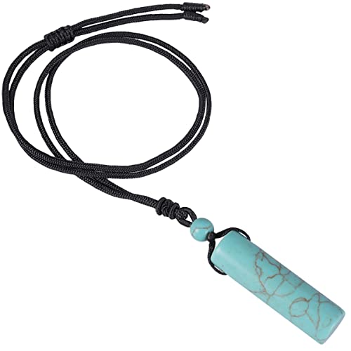 KYEYGWO Grüner Howlith Türkis Zylindrischer Kristall Anhänger für Herren und Damen, Handgefertigt Heilung Stein Halskette Segen Schmuck Edelstein Glücksbringer Amulett mit Verstellbarer Nylonseil von KYEYGWO