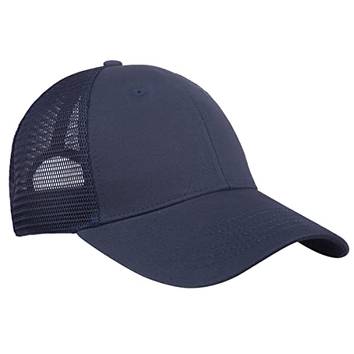 KYEYGWO Halb Atmungsaktive Mesh Baseball Cap aus Baumwolle, Verstellbar Einfarbig Baseballkappe Outdoor Sonnenhut Freizeit Sportmütze Klassisch Baseballmütze für Herren und Damen, Marineblau von KYEYGWO