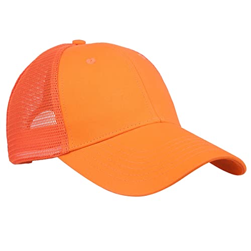 KYEYGWO Halb Atmungsaktive Mesh Baseball Cap aus Baumwolle, Verstellbar Einfarbig Baseballkappe Outdoor Sonnenhut Freizeit Sportmütze Klassisch Baseballmütze für Herren und Damen, Orange von KYEYGWO