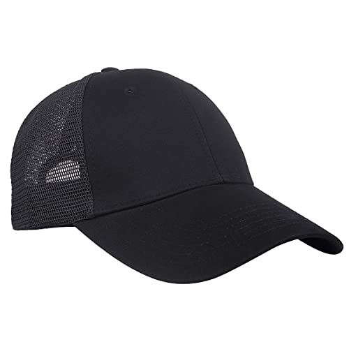 KYEYGWO Halb Atmungsaktive Mesh Baseball Cap aus Baumwolle, Verstellbar Einfarbig Baseballkappe Outdoor Sonnenhut Freizeit Sportmütze Klassisch Baseballmütze für Herren und Damen, Schwarz von KYEYGWO