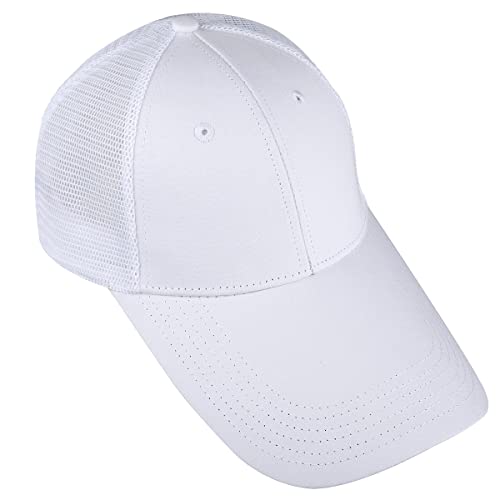 KYEYGWO Halb Atmungsaktive Mesh Baseball Cap für Herren und Damen, Einfarbig Baumwolle Baseballkappe Outdoor Sportmütze Klassisch Baseballmütze Verstellbar Trucker Hat, Weiß von KYEYGWO