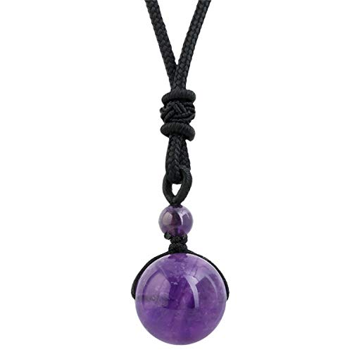 KYEYGWO Handgefertigt Natürlicher Edelstein Ball Einstellbar Segen Anhänger Halsketten für Damen und Herren - Amethyst von KYEYGWO