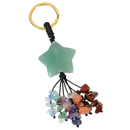 KYEYGWO Heilung Grüner Howlit Türkis Kristall Stern Schlüsselanhänger für Unisex, 7 Chakra Stein Glücksbringer Schlüsselring Deko Heilstein Taschenanhänger Anhänger von KYEYGWO