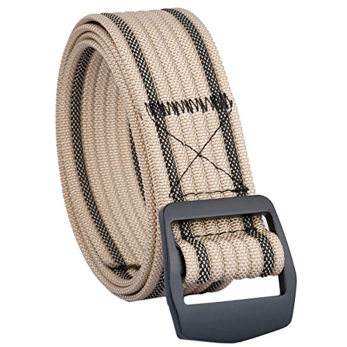 KYEYGWO Herren Nylon Gürtel, Einstellbar Militär Outdoor Webbing Gürtel mit Metallschnalle, Khaki + Schwarz(1.3 Breit), Einheitsgröße von KYEYGWO