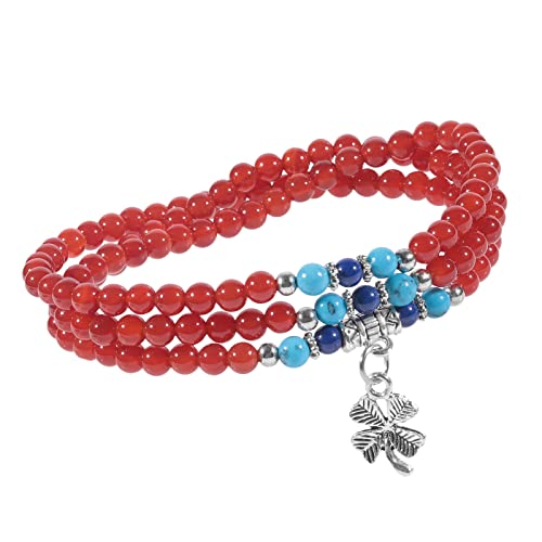 KYEYGWO Karneol Kleeblatt Kristall Perlen Armband für Unisex, Buddhistischer Halsketten Chakra Armbänder Edelstein Wickelarmband Glücksbringer Perlenketten Segen Schmuck von KYEYGWO