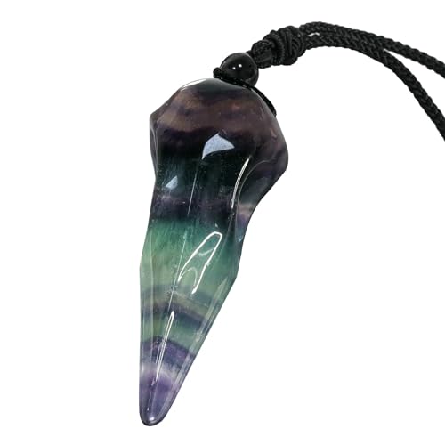 KYEYGWO Krähe Skelett Halskette für Damen und Herren, Reiki Poliertes Heilende Kristall Anhänger Halskette Amulett mit Verstellbarem Nylonseil von KYEYGWO
