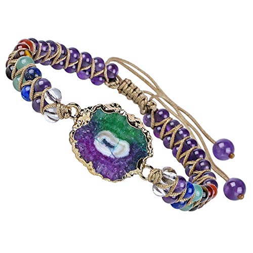 KYEYGWO Kristall Sonnenblume Perlenarmband für Damen und Herren, Einstellbare Doppelt Geflochtenes Armbänder 7 Chakra Stein Armband Yoga-Armband Edelstein Schmuck, Amethyst von KYEYGWO