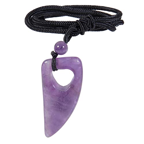 KYEYGWO Kristall Spitzer Anhänger mit Einstellbare Nylon Seil, Amethyst Wolfszahn Stein Halskette Glücksbringer Edelstein Ketten Amulett Schmuck für Damen und Herren von KYEYGWO