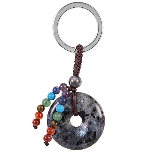 KYEYGWO Labradorit Kristall Friedensschnalle Schlüsselanhänger für Unisex, 7 Chakra Stein Schlüsselring Deko Runde Taschenanhänger Heilstein Donut Anhänger für Amulett und Glücksbringer von KYEYGWO