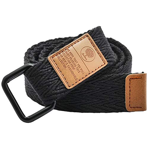 KYEYGWO Leinwand Gürtel für Damen und Herren, Verstellbare Canvas Stoffgürtel mit Doppel D-Ringe Schnalle, Schwarz(110cm Gesamtlänge) von KYEYGWO