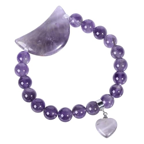 KYEYGWO Natürliche Amethyst Mondkristall Armband für Damen, Reiki Heilung Glück 8mm Perlen Mode Armband Schmuck Amulet von KYEYGWO