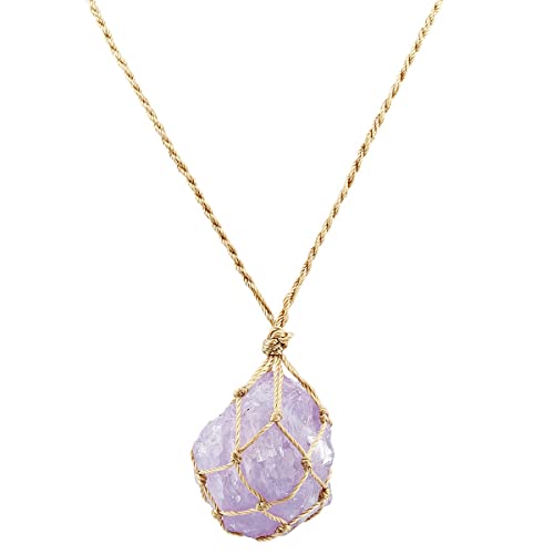 KYEYGWO Natürliche Amethyst Rohstein Anhänger für Damen, Reiki Heilung Kristall Halsketten Unregelmäßiger Stein Amulett Glücksbringer Segen Schmuck mit Verstellbar Geflochtener Hanfseil von KYEYGWO