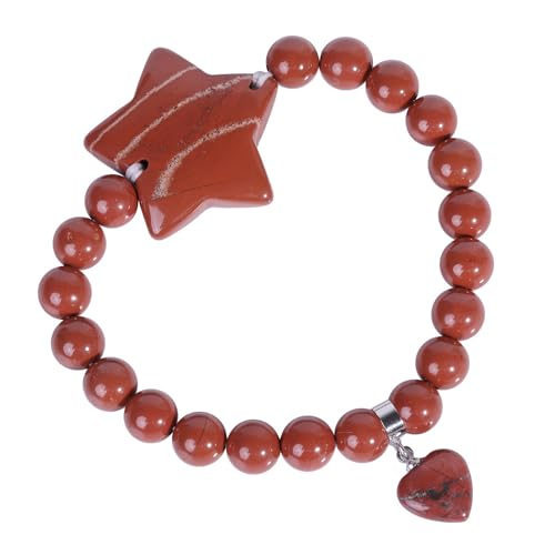 KYEYGWO Natürliche Roter Jaspis Sternkristall Armband für Damen, Reiki Heilung Glück 8mm Perlen Mode Armband Schmuck Amulet von KYEYGWO