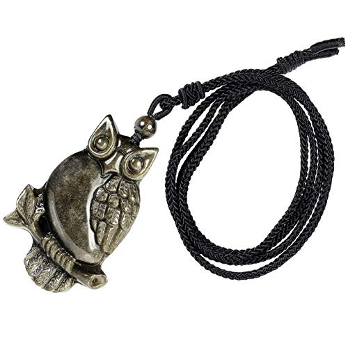 KYEYGWO Natürlicher Golden Obsidian Eule Anhänger mit Einstellbare Nylon Seil, Geschnitzt Stein Anhängers Heilung Kristall Halskette Edelstein Amulett Schmuck für Damen und Herren von KYEYGWO