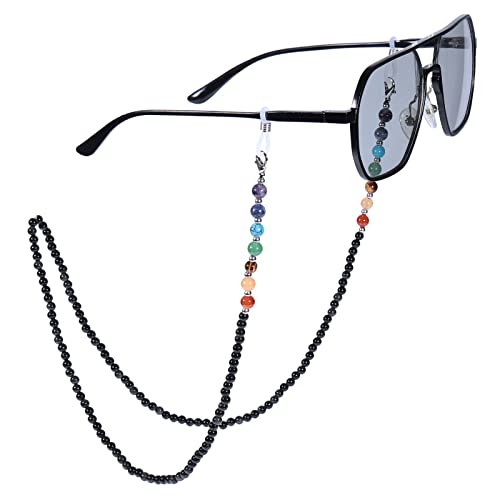 KYEYGWO Obsidian 7 Chakren Stein Perlen Brillenkette für Damen und Herren, Reiki Kristall Brillenband Edelstein Brillenkordel Mode Kette Brillenschnur für Sonnenbrillen, Myopiebrille, Lesebrillen von KYEYGWO