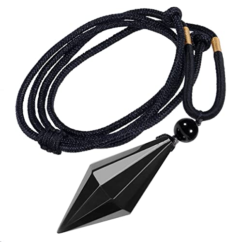 KYEYGWO Obsidian Doppelte Kristall Punkt Anhänger für Damen und Herren, Verstellbare Doppelspitze Edelstein Halskette Kegel Stein Pendel Chakra Schmuck für Reiki Heilung Dowsing Meditation von KYEYGWO