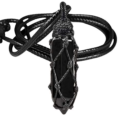 KYEYGWO Obsidian Heilstein Punkt Anhänger Halskette für Damen und Herren, Kristall Sechseckiger Anhängers Heilung Reiki Pendel Kette, Chakra Steinpendel Hexagon Schmuck mit von KYEYGWO
