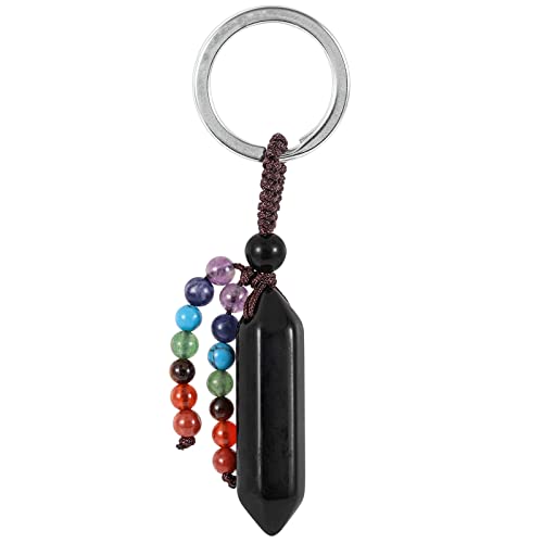 KYEYGWO Obsidian Heilstein Punkt Schlüsselanhänger für Damen und Herren, 7 Chakra Kristall Sechseckiger Schlüsselring Deko Reiki Pendel Taschenanhänger Edelstein Hexagon Anhänger von KYEYGWO