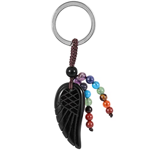 KYEYGWO Obsidian Heilung Kristall Engelsflügel Schlüsselanhänger für Unisex, 7 Chakra Stein Schlüsselring Deko Heilstein Flügel Taschenanhänger Glücksbringer Anhänger für Schlüsselband von KYEYGWO