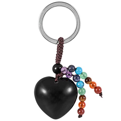 KYEYGWO Obsidian Kristall Herz Schlüsselanhänger für Unisex, 7 Chakra Stein Schlüsselring Deko Herzform Edelstein Taschenanhänger Leibe Anhänger für Schlüsselband Schlüsselbund Schlüsselkette von KYEYGWO