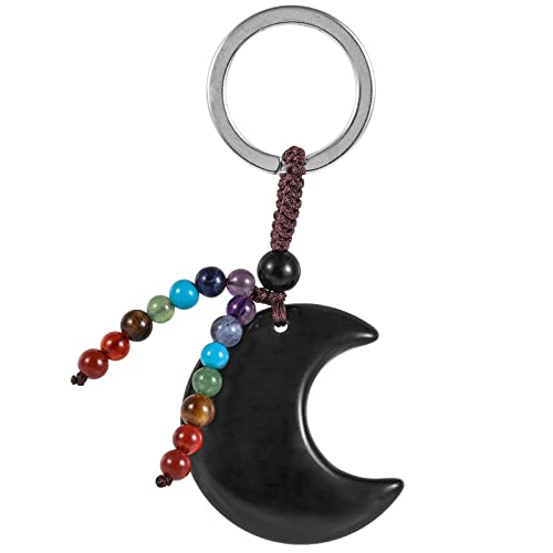 KYEYGWO Obsidian Kristall Mond Schlüsselanhänger für Damen und Herren, 7 Chakren Stein Schlüsselring Deko Halbmond Edelstein Taschenanhänger Crescent Anhänger für Schlüsselband KYEYGWO Obsidian Kristall Mond Schlüsselanhänger für Damen und Herren, 7 Chakren Stein Schlüsselring Deko Halbmond Edelstein Taschenanhänger Crescent Anhänger für Schlüsselband von KYEYGWO