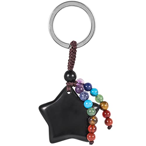 KYEYGWO Obsidian Kristall Sterne Schlüsselanhänger für Unisex, 7 Chakra Stein Schlüsselring Deko Heilstein Pentagramm Taschenanhänger Glücksstern Anhänger für Schlüsselband Schlüsselbund von KYEYGWO