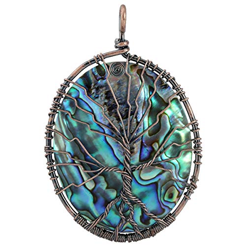 KYEYGWO Oval Abalone Muschel Anhänger Halskette für Unisex, Kuferdraht Gewickelt Baum des Lebens-Anhänger Mode Schmuck mit Kette KYEYGWO Oval Abalone Muschel Anhänger Halskette für Unisex, Kuferdraht Gewickelt Baum des Lebens-Anhänger Mode Schmuck mit Kette von KYEYGWO
