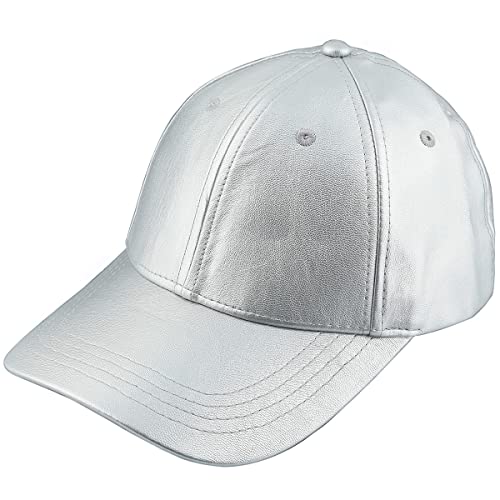 KYEYGWO PU Leder Baseball Cap für Herren und Damen, Verstellbar Warmer Winter Hut Einfarbig Sonnenhüte Casual Baseballkappe Klassisch Sport Mützen, Silber von KYEYGWO