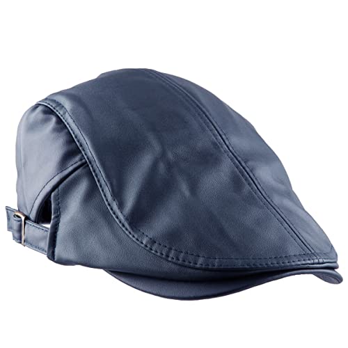 KYEYGWO PU Leder Schirmmütze für Herren, Gatsby Newsboy Flatcap Einstellbare Schiebermütze Freizeit Barette Cap Driving Cabbie Jagd Kappen Outdoor Zeitungskappe, Blau von KYEYGWO