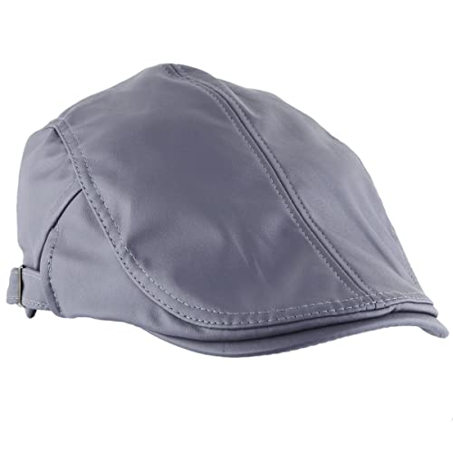 KYEYGWO PU Leder Schirmmütze für Herren, Gatsby Newsboy Flatcap Einstellbare Schiebermütze Freizeit Barette Cap Driving Cabbie Jagd Kappen Outdoor Zeitungskappe, Grau von KYEYGWO