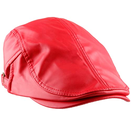 KYEYGWO PU Leder Schirmmütze für Herren, Gatsby Newsboy Flatcap Einstellbare Schiebermütze Freizeit Barette Cap Driving Cabbie Jagd Kappen Outdoor Zeitungskappe, Rot von KYEYGWO