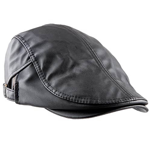 KYEYGWO PU Leder Schirmmütze für Herren, Gatsby Newsboy Flatcap Einstellbare Schiebermütze Freizeit Barette Cap Driving Cabbie Jagd Kappen Outdoor Zeitungskappe, Schwarz von KYEYGWO