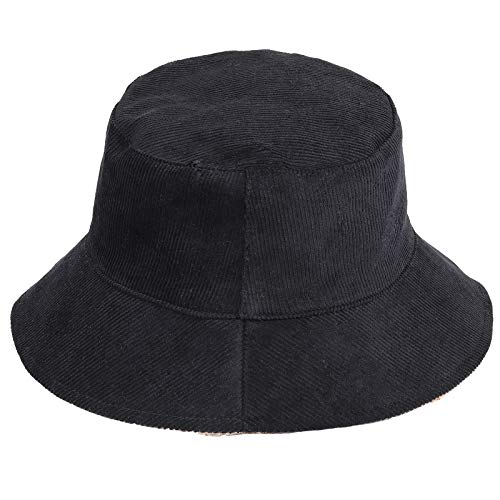 KYEYGWO Reversible Winter Fischerhüte für Damen Herren, Dicker Cord-Kunstpelz Teddy Stil Hat Einfarbiger Eimer Hut Warmer Winterhut Freizeit Outdoor-Hut, Schwarz/Khaki von KYEYGWO