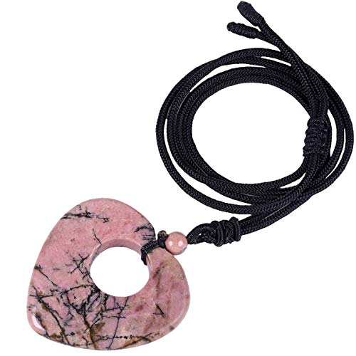 KYEYGWO Rhodonite Herz Kristall Anhänger für Damen und Herren, Reiki Heilung Edelstein Halskette Herzförmige Schmuck mit Einstellbare Nylon seil von KYEYGWO