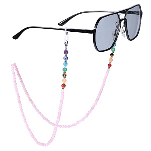 KYEYGWO Rosenquarz 7 Chakren Stein Perlen Brillenkette für Damen und Herren, Reiki Kristall Brillenband Edelstein Brillenkordel Mode Kette Brillenschnur für Sonnenbrillen, Myopiebrille, Lesebrillen KYEYGWO Rosenquarz 7 Chakren Stein Perlen Brillenkette für Damen und Herren, Reiki Kristall Brillenband Edelstein Brillenkordel Mode Kette Brillenschnur für Sonnenbrillen, Myopiebrille, Lesebrillen von KYEYGWO