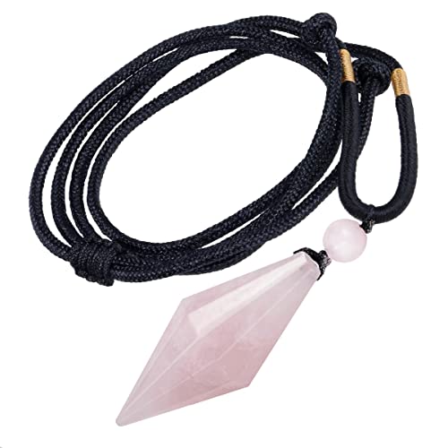 KYEYGWO Rosenquarz Doppelte Kristall Punkt Anhänger für Damen und Herren, Verstellbare Doppelspitze Edelstein Halskette Kegel Stein Pendel Chakra Schmuck für Reiki Heilung Dowsing Meditation von KYEYGWO