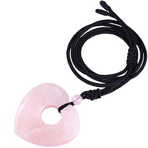 KYEYGWO Rosenquarz Herz Kristall Anhänger für Damen und Herren, Reiki Heilung Edelstein Halskette Herzförmige Schmuck mit Einstellbare Nylon seil von KYEYGWO