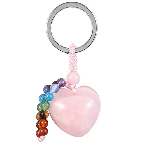 KYEYGWO Rosenquarz Kristall Herz Schlüsselanhänger für Unisex, 7 Chakra Stein Schlüsselring Deko Herzform Edelstein Taschenanhänger Leibe Anhänger für Schlüsselband Schlüsselbund Schlüsselkette KYEYGWO Rosenquarz Kristall Herz Schlüsselanhänger für Unisex, 7 Chakra Stein Schlüsselring Deko Herzform Edelstein Taschenanhänger Leibe Anhänger für Schlüsselband Schlüsselbund Schlüsselkette von KYEYGWO