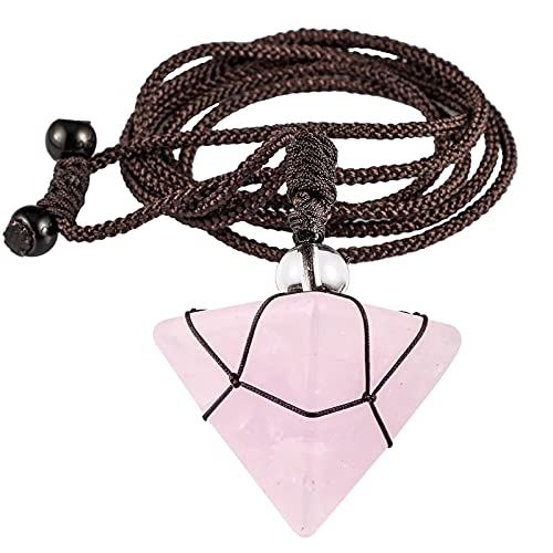 KYEYGWO Rosenquarz Stein Pyramide Anhänger für Damen und Herren, Kristall Quarz Spitze Heilung Halskette mit Einstellbare Nylonseil, Reiki Edelstein Pendel Kette Mode Schmuck für Amulett Glücksbringer von KYEYGWO