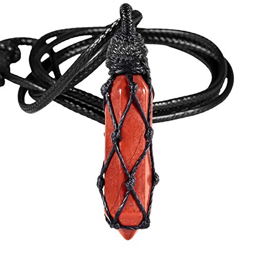 KYEYGWO Roter Jaspis Heilstein Punkt Anhänger Halskette für Damen und Herren, Kristall Sechseckiger Anhängers Heilung Reiki Pendel Kette, Chakra Steinpendel Hexagon Schmuck mit von KYEYGWO