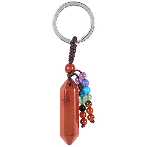 KYEYGWO Roter Jaspis Heilstein Punkt Schlüsselanhänger für Damen und Herren, 7 Chakra Kristall Sechseckiger Schlüsselring Deko Reiki Pendel Taschenanhänger Edelstein Hexagon Anhänger von KYEYGWO