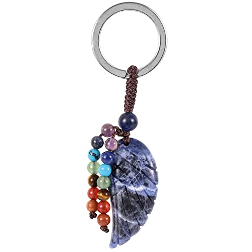 KYEYGWO Sodalith Heilung Kristall Engelsflügel Schlüsselanhänger für Unisex, 7 Chakra Stein Schlüsselring Deko Heilstein Flügel Taschenanhänger Glücksbringer Anhänger für Schlüsselband von KYEYGWO