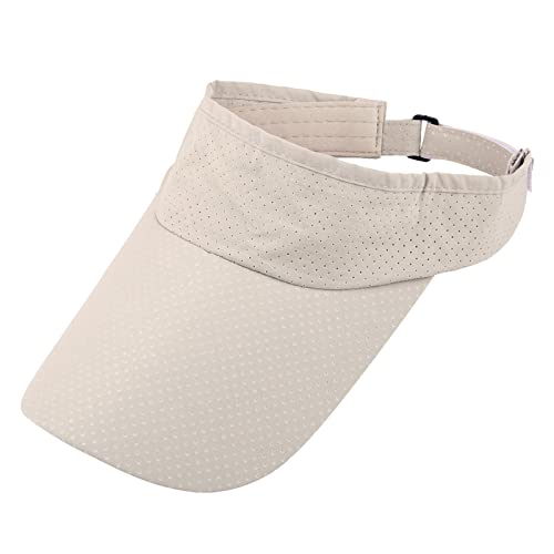 KYEYGWO Sonne Visor Cap für Damen und Herren, Verstellbar Visier Hat Beach Sonnenhut Atmungsaktiv Sommerhut Einfarbig Schirmcap mit Breite Krempe, Beige von KYEYGWO