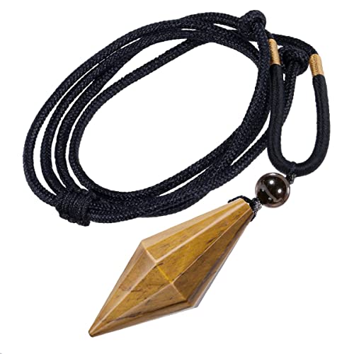 KYEYGWO Tigerauge Doppelte Kristall Punkt Anhänger für Damen und Herren, Verstellbare Doppelspitze Edelstein Halskette Kegel Stein Pendel Chakra Schmuck für Reiki Heilung Dowsing Meditation von KYEYGWO