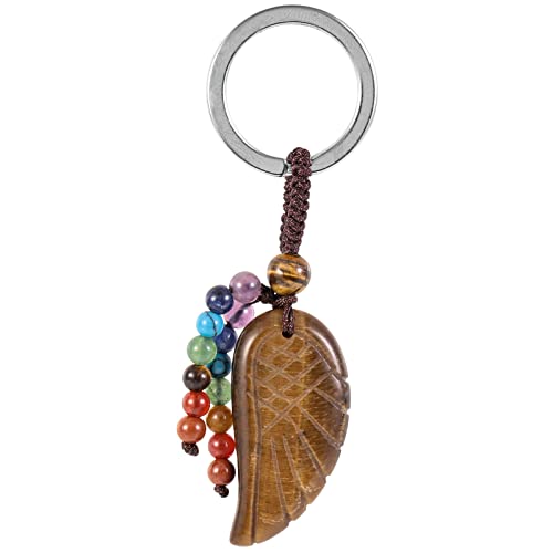 KYEYGWO Tigerauge Heilung Kristall Engelsflügel Schlüsselanhänger für Unisex, 7 Chakra Stein Schlüsselring Deko Heilstein Flügel Taschenanhänger Glücksbringer Anhänger für Schlüsselband von KYEYGWO