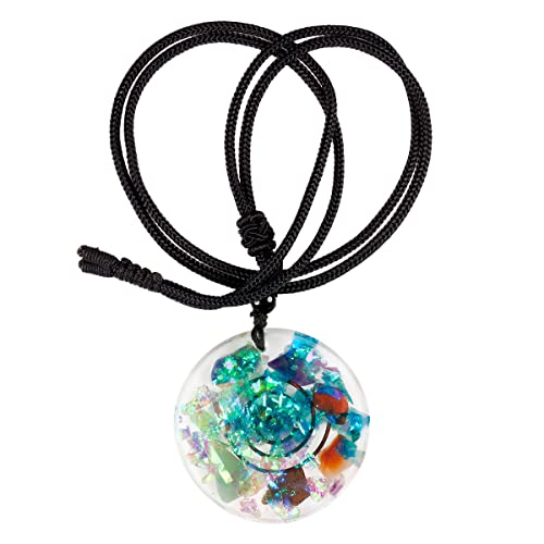 KYEYGWO Unisex 7 Chakren Kristall Anhänger mit Verstellbar Nylonseil, Reiki Symbol Stein Ketten Runde Harz Trommelstein Halskette Glück Schmuck für Damen und Herren von KYEYGWO