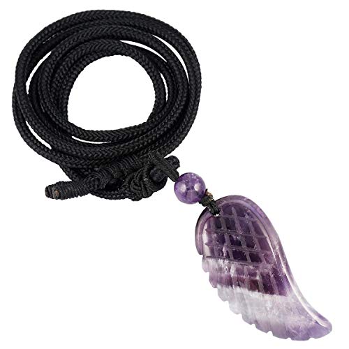 KYEYGWO Unisex Kristall Engelsflügel Anhänger mit Einstellbarer Nylonseil, Stein Halskette Heilstein Flügel Ketten Amulette Schmuck für Damen und Herren, Amethyst von KYEYGWO